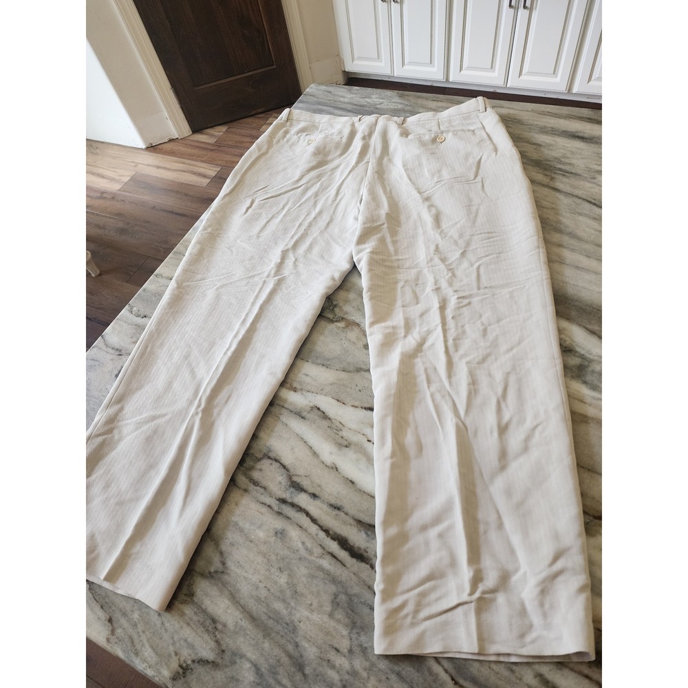 Perry Ellis Mens 38x30 Beige Herringbone Pleated Dress Pants Modal Blend Tan - Picture 4 of 6